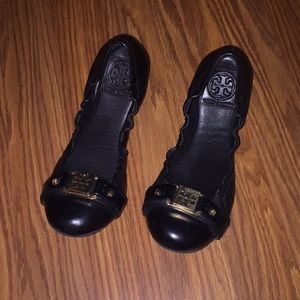 Black Tory Burch fold up ballet flats